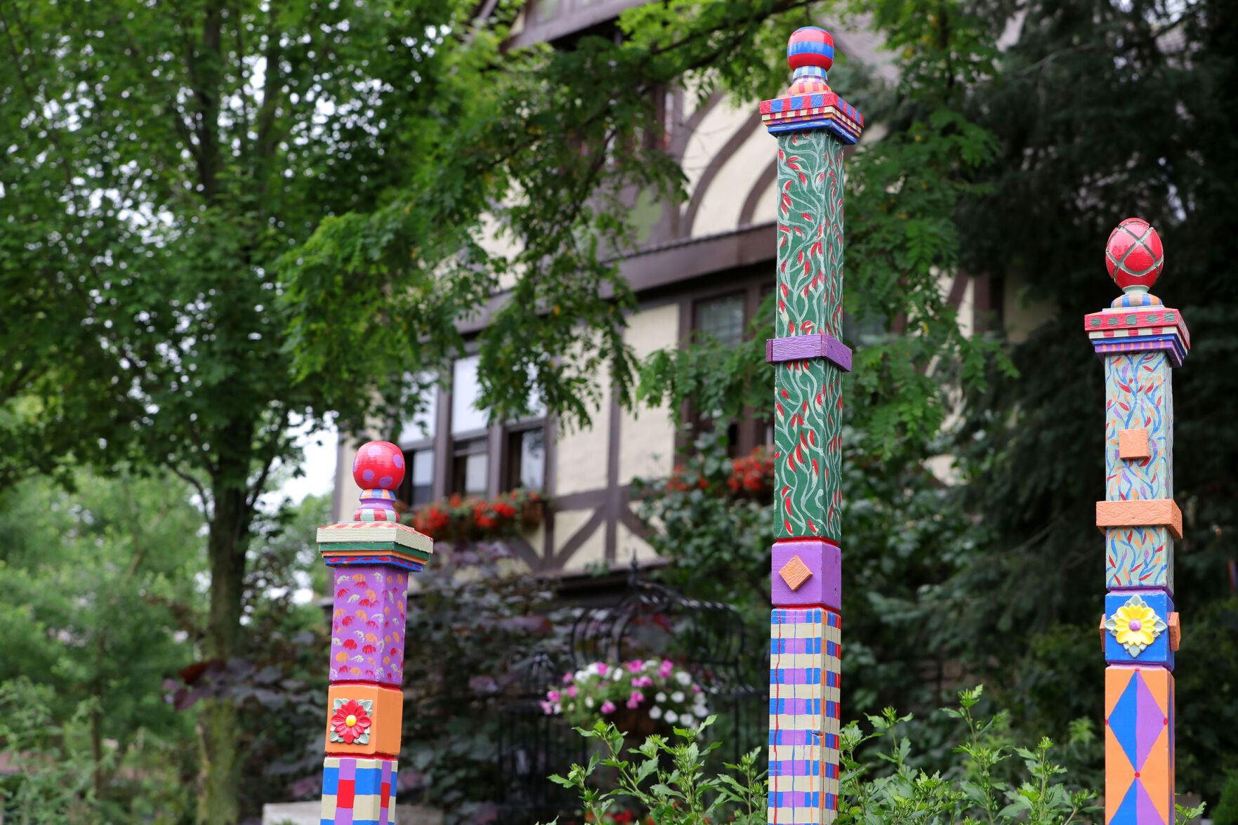 Garden posts painted by Jim Charlier